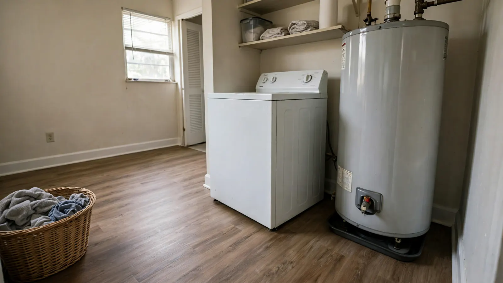 After: The same laundry room with new flooring
