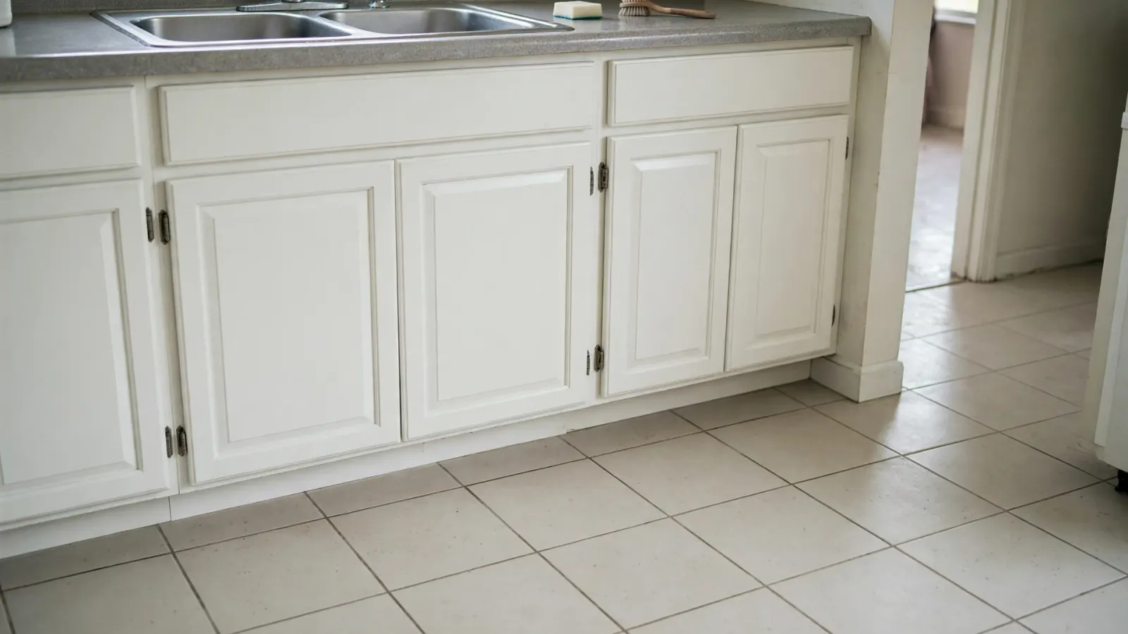 After: The same sink cabinets restored and dry