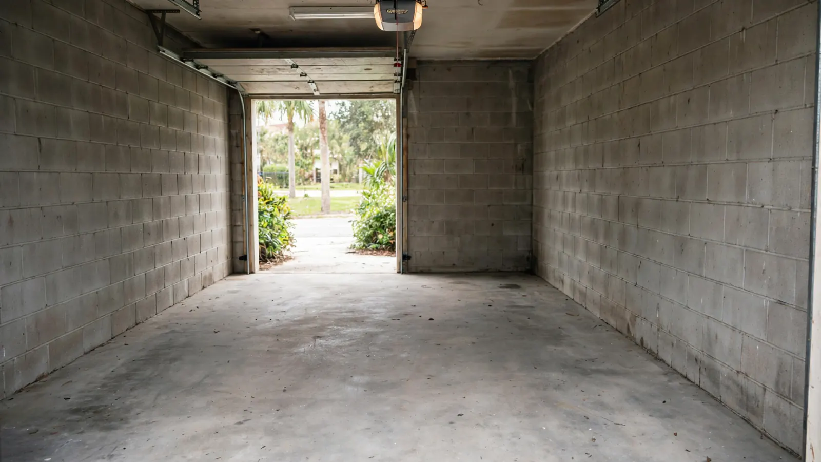 After: The same garage cleared to a swept concrete floor