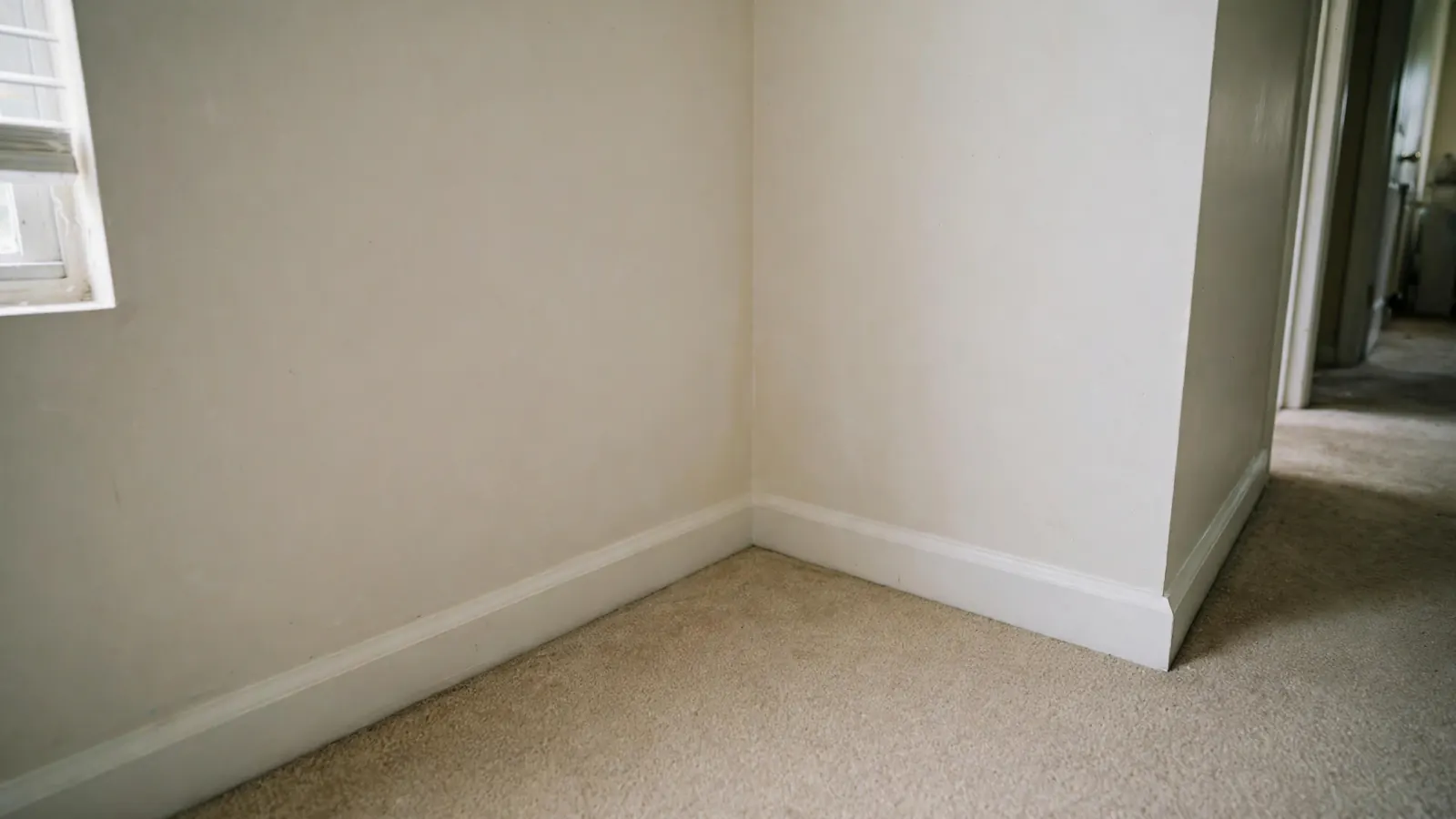 After: The same corner with new drywall and fresh paint