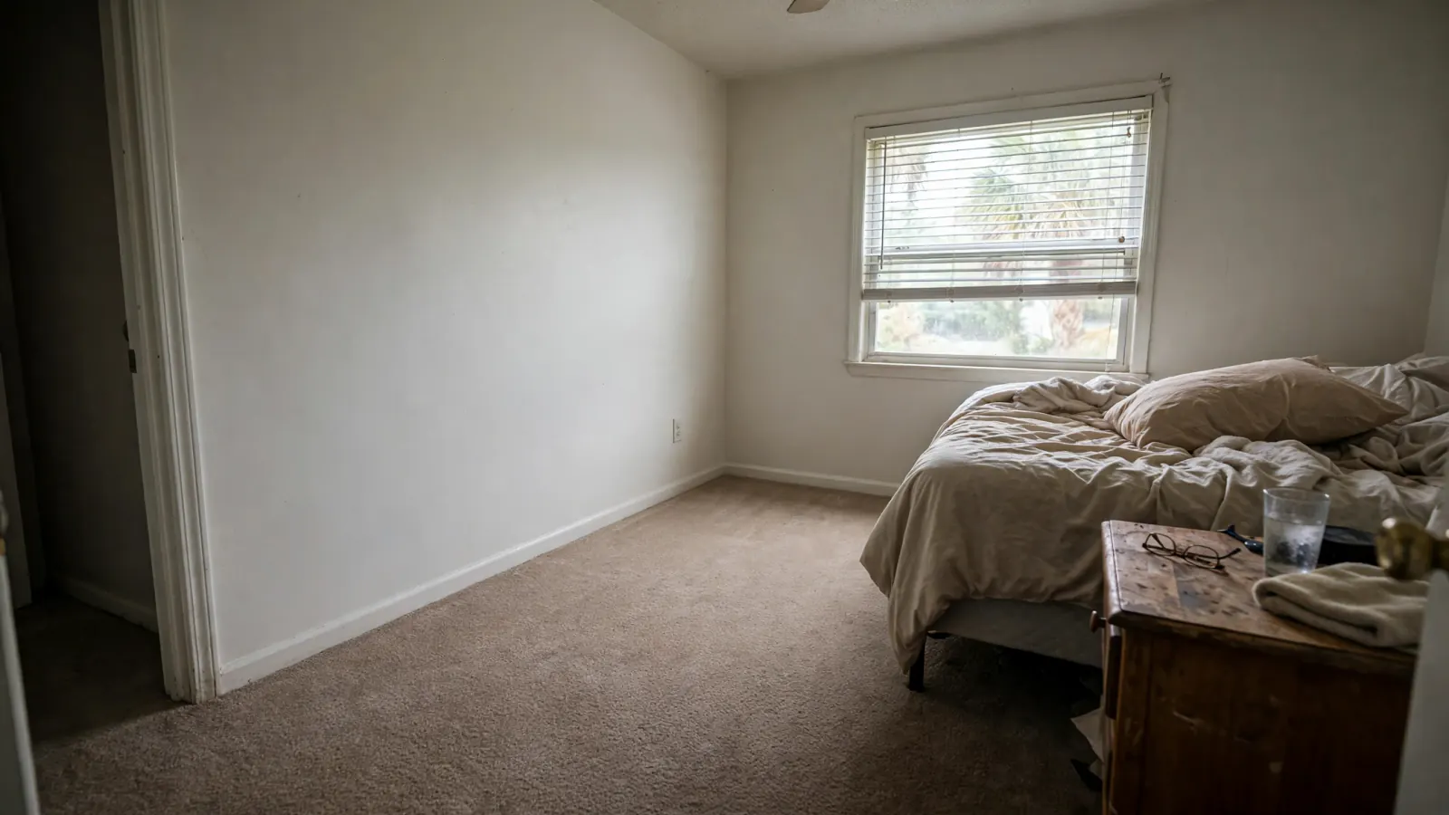 After: The same bedroom dried and repaired with new carpet